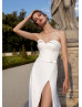 Sweetheart Ivory Satin Slit Modern Wedding Dress